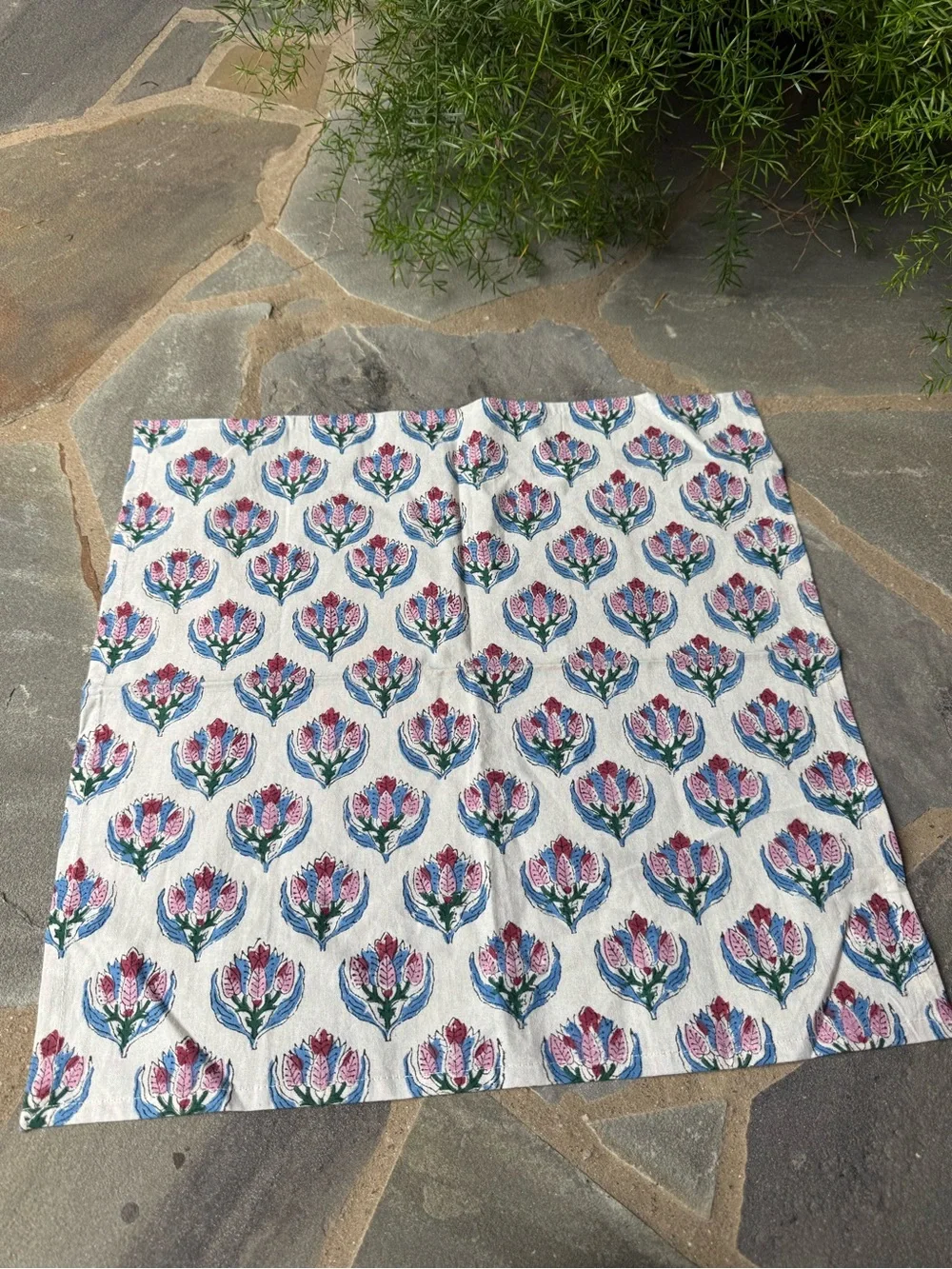 New🌟Anthropologie-Danica Heirloom Block Print Table Linens - Pink & Blue Motif